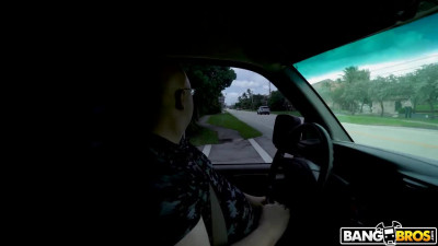 Slutty blondy is ready for sex in the car