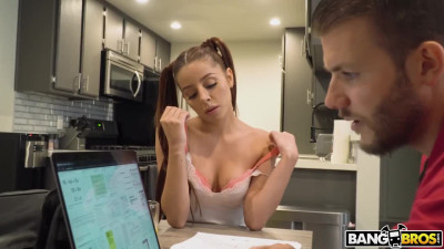 Ponytailed girl wants to be fucked on the couch