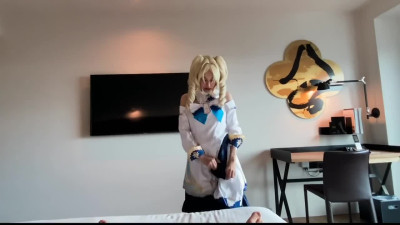 Blonde from Genshin Impact shake big tits while sucking dick
