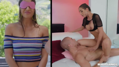 Desiree Dulce can't decide the real cock or a dildo, but sucking it both