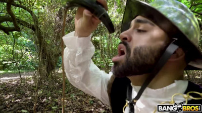 Big-ass slut Kiarra Nava Hoe riding hard cock behind the Tepee