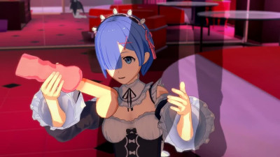 Blue head hentai girl is overwhelmed by monster white dong