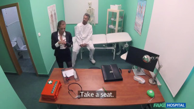 The seductive patient carries out the routing examination of her attending doctor's dick