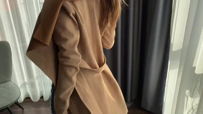 Stylish dressed girl jumps from street right to dick