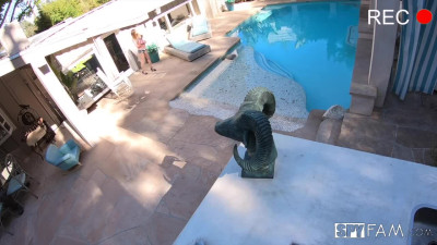 Poolside toy masturbation continued with Taboo sex w Stepdad