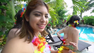 Hawaiian party ends up in hardcore groupsex - BFFs