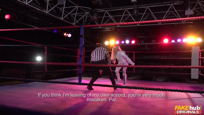 Busty blonde whore swallows Ref's Cock after Wrestling