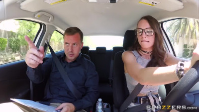Nerdy chick brings driving instructor to a nervous breakdown