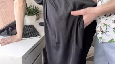 Horny secretary in stockings pounded in quick doggy fuck in the office