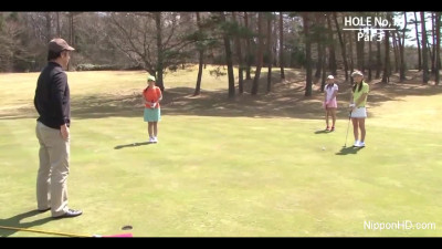 Japanese lady accidentally landed on a dick during a golf game