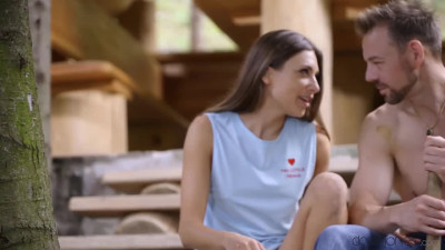 Nelly Kent and Talia Mint give blowjob to the lumberjack
