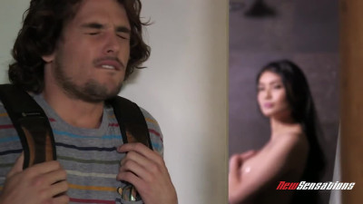 Shy guy spies on his charming Roommate w Big boobs and fucks her wet cunt!