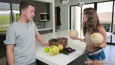 Horny brunette Riley Reid fucked in the kitchen - Brazzers