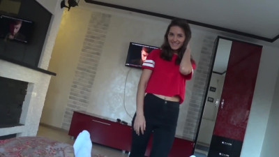 Skinny russian girl is riding rommate's cock pov