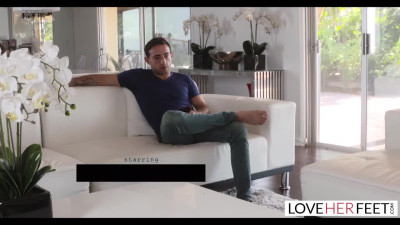 Blonde step mom caught nasty son jerking off and gave foot job to him