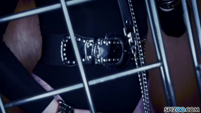 Slave in ripped fishnet pantyhose takes anal