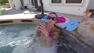 Young stepmom gives blowjob in the pool - Amateur POV Porn