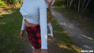 Hot schoolgirls spend time having Outdoor Threesome in POV