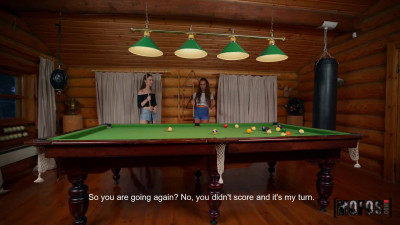 Hot Bitches Share a Dildo on Pool Table