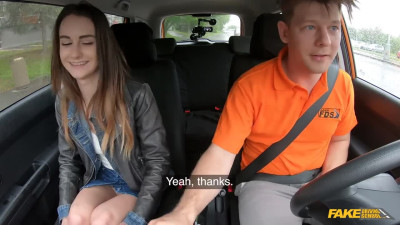 Young brunette babe Adelle Unicorn successfully passes driving test