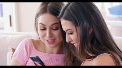 Brunette queens suck hard cock together & ride it one-by-one in hot 3some