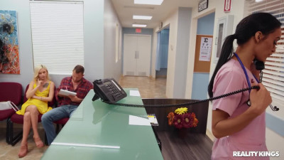 Petite blonde sucks dick at the hospital