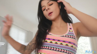Tiny teen jumped on Big Cock with her little hole after she sucked it