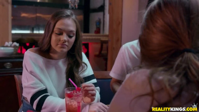Hot foursome in the bar with twin sisters