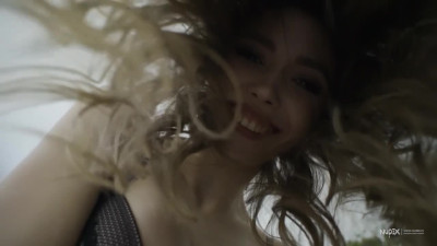 Busty young babe gets solo stripping