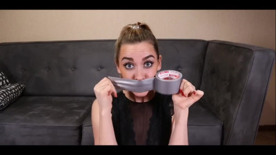 Delightful Kristina Sweet with taped mouth makes guy cum