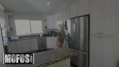 Blonde babe Natalia Queen has deepthroat bj in the kitchen