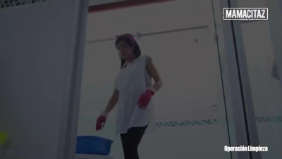 Colombian housekeeper does naked cleaning and gets fucked POV