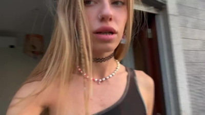 Slim horny blonde asked a stranger for help and was fucked in her mouth and pussy