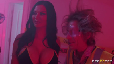 Depraved brunette given two cocks at once