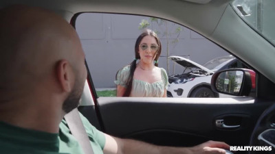 Petite teen babe Selena Ivy got fucked outdoor near a car with a big cock
