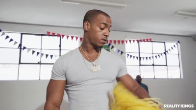 Ebony cheerleader captain holds a casting call among the hottest guys in school