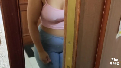 Step mom with huge tits takes cum in her mouth after pussy fucking.