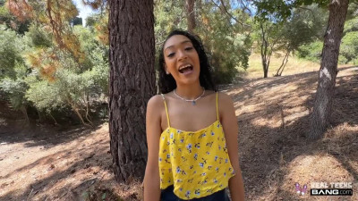 Curly ebony teen gets boned anally by a white cock in POV
