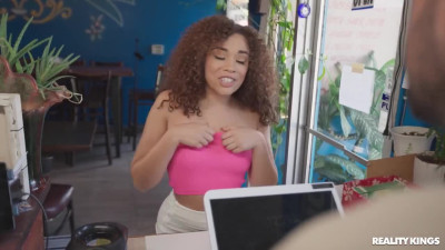 Barista uses his break to fuck curly ebony Willow Ryder in the ass