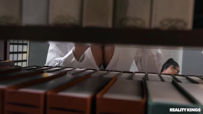 Horny Latin Guy Seduced a Busty Blonde Librarian To Enjoy Her Cunt In the Full Behind the Bookshelves