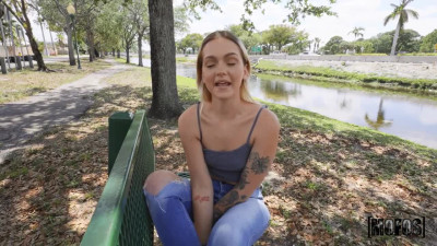 Petite girl rides a very huge dick