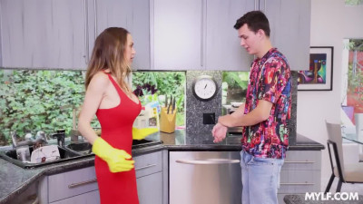 Cougar mom with incredibly huge tits seduced stepson for one small creampie in her tight pussy