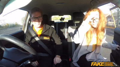 Redhead teen Ella Hughes fucks her driving instructor in the car