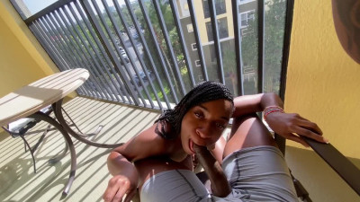 My Sexy Plump-booty Chocolate Babe Sucks And Rides My BBC On the Balcony Till Getting a Creampie