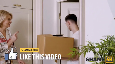 Redhead MILF Seduced by her younger neighbour for a kitchen quickie