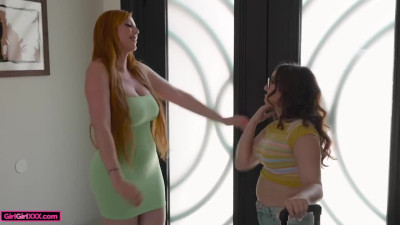 Red-haired busty stepmom seduced her boring stepdaughter for hot lesbian sex.