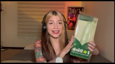 Latina teen bought her first giant dildo and tries to ride it