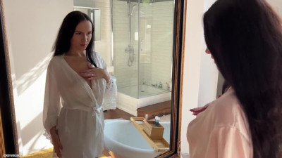Lovely Russian girl with slender body Eva gives a blowjob and gets fucked in the bathroom