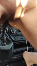 Brunette whore masturbates in car and then gives bj outdoors