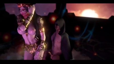 Animated Queen Medusa in a beautiful outfit excitingly moans in a Chinese voice from a big dick.